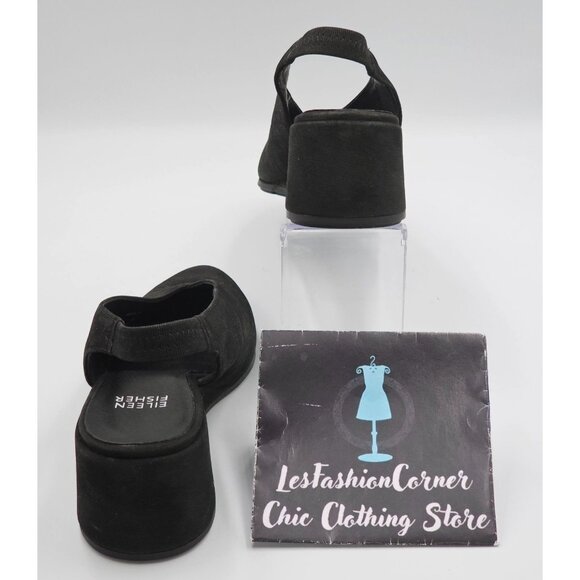 Eileen Fisher Womens Black Nubuck Leather Devi Tumbled Slingback Shoes Sz 6 2917 - Picture 5 of 16